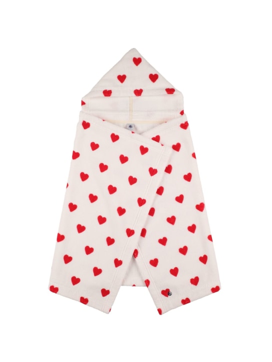 Petit Bateau: Toalla de algodón con capucha - Blanco/Rojo - kids-girls_0 | Luisa Via Roma