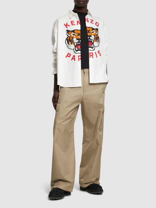 Kenzo Paris: Tiger print cotton poplin shirt - White - men_1 | Luisa Via Roma
