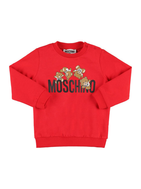 Moschino: Sudadera de felpa de algodón - Rojo - kids-boys_0 | Luisa Via Roma
