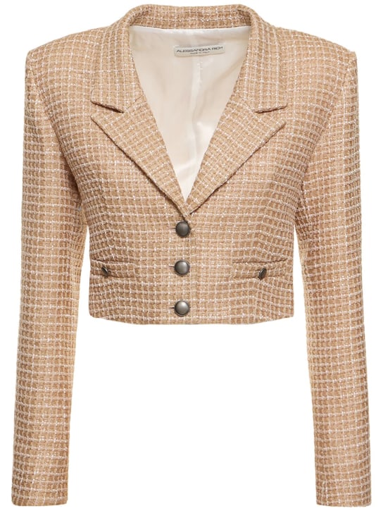 Alessandra Rich: Sequined tweed cropped boxy jacket - Camel - women_0 | Luisa Via Roma