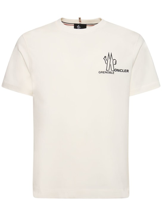 Moncler Grenoble: Camiseta de algodón con logo - Blanco Nieve - men_0 | Luisa Via Roma