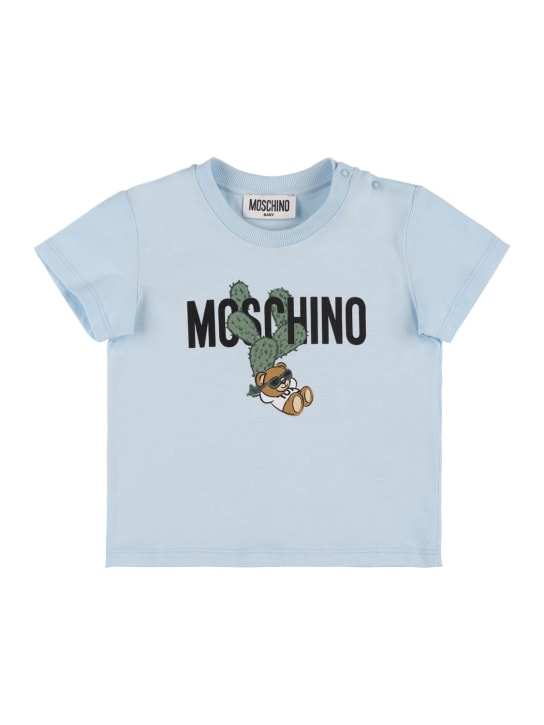 Moschino: コットンジャージーTシャツ - ブルースカイ - kids-girls_0 | Luisa Via Roma