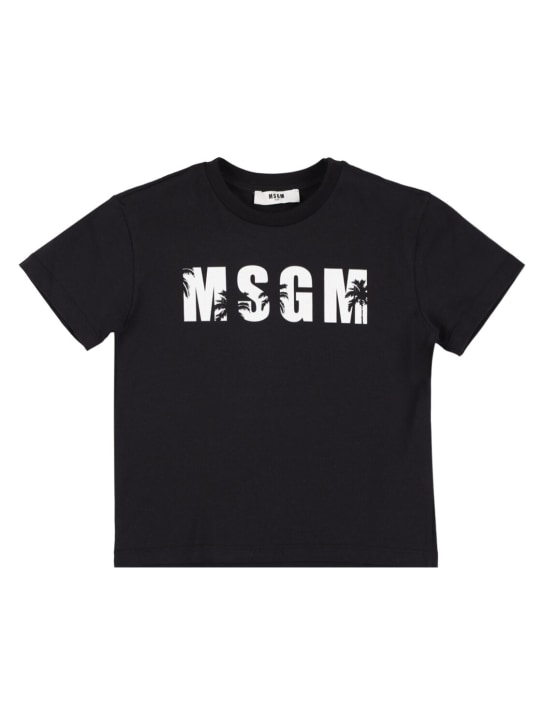 MSGM: T-shirt in jersey di cotone con logo - Nero - kids-boys_0 | Luisa Via Roma