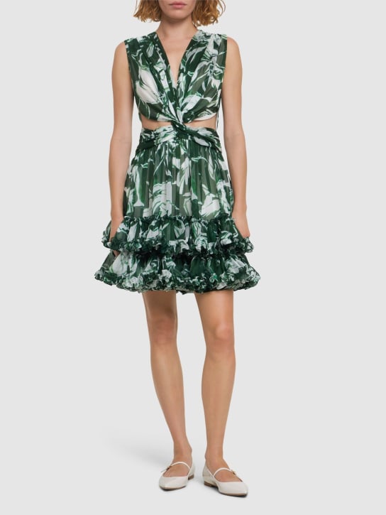 Costarellos: Marguerite cutout printed chiffon dress - Multi/Green - women_1 | Luisa Via Roma