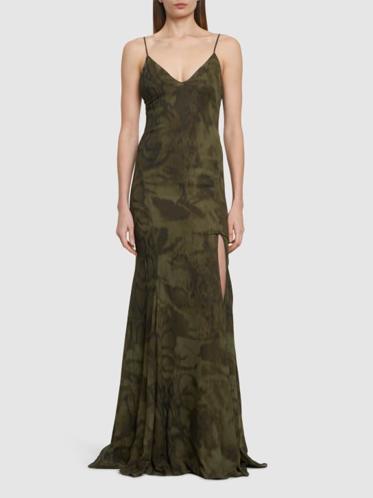 Blumarine: Printed viscose long dress - Multi/Military - women_1 | Luisa Via Roma