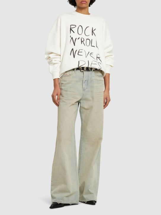 ANINE BING: Sweat-shirt en coton Miles Rock n Roll - Blanc - women_1 | Luisa Via Roma