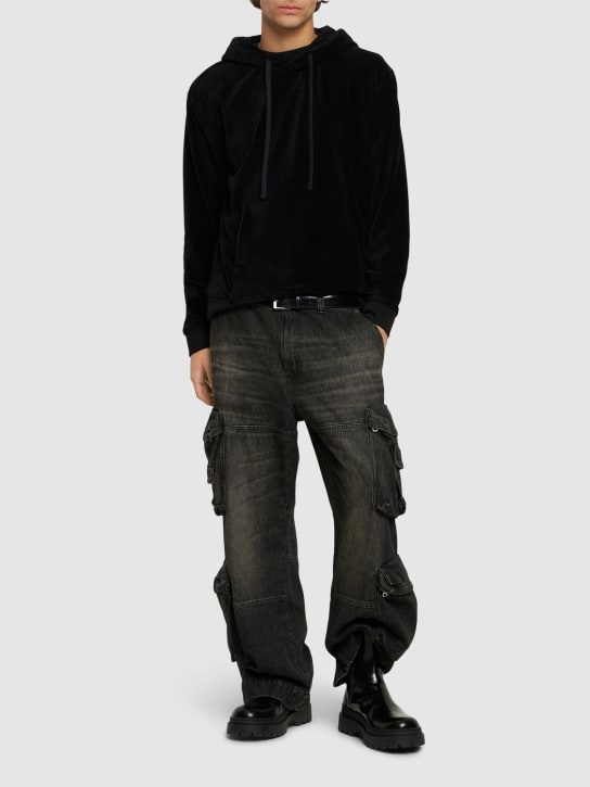 Giorgio Brato: Cotton blend velvet hoodie - Siyah - men_1 | Luisa Via Roma