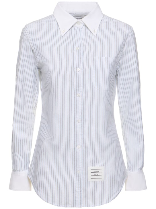 Thom Browne: Oxford cotton striped classic shirt - Light Blue/White - women_0 | Luisa Via Roma