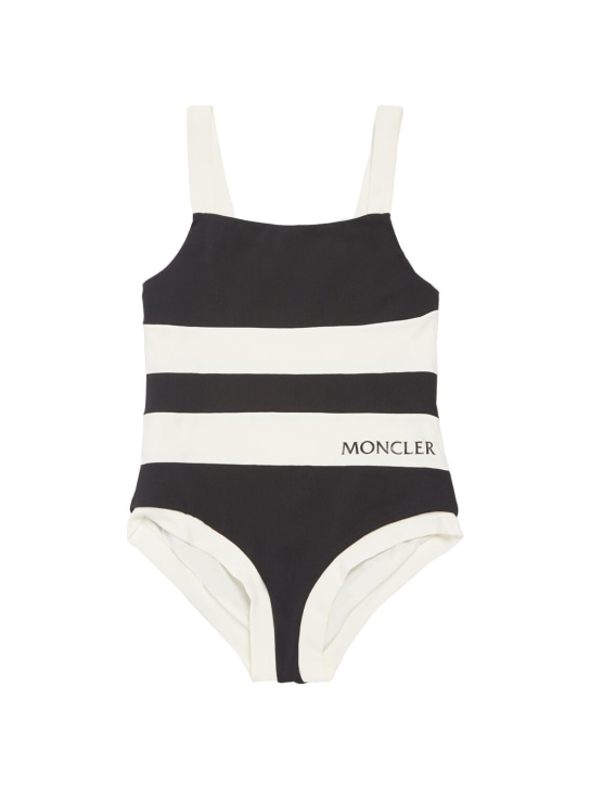 Moncler: Logo detail lycra swimsuit - Siyah/Beyaz - kids-girls_0 | Luisa Via Roma