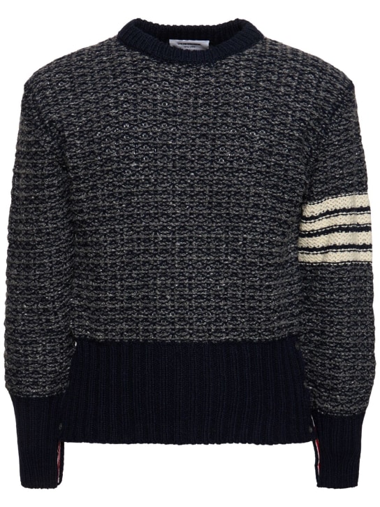 Thom Browne: Wool classic crewneck sweater - Lacivert - men_0 | Luisa Via Roma