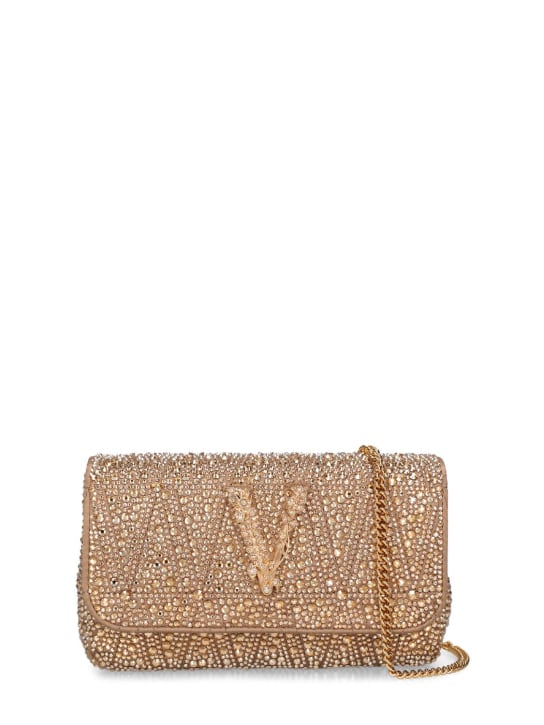Versace: Borsa mini con cristalli e logo - Cammello - women_0 | Luisa Via Roma