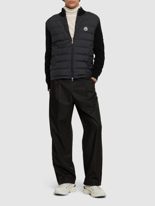 Moncler: Cotton & tech zip-up cardigan jacket - Siyah - men_1 | Luisa Via Roma