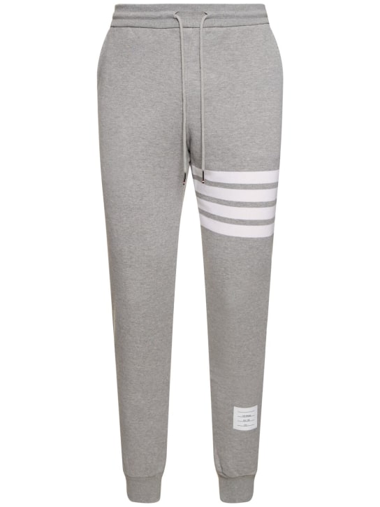 Thom Browne: Intarsia stripes cotton sweatpants - men_0 | Luisa Via Roma
