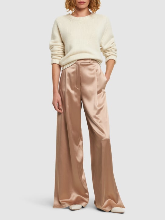 Max Mara: Fiesta silk satin slit wide pants - Bronze - women_1 | Luisa Via Roma