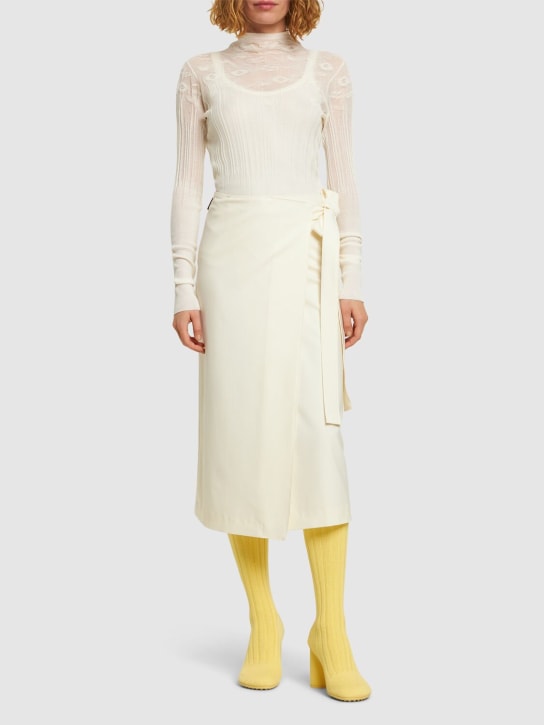 MSGM: Stretch wool wrap midi skirt - Off White - women_1 | Luisa Via Roma
