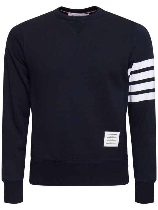 Thom Browne: Sudadera de algodón jersey con rayas - Azul Marino - men_0 | Luisa Via Roma