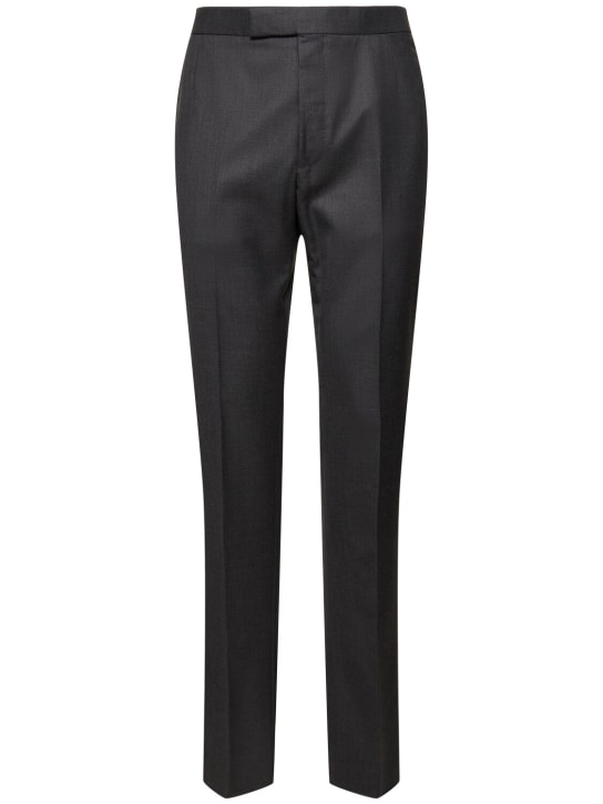 Thom Browne: Wool straight pants - Dark Grey - men_0 | Luisa Via Roma