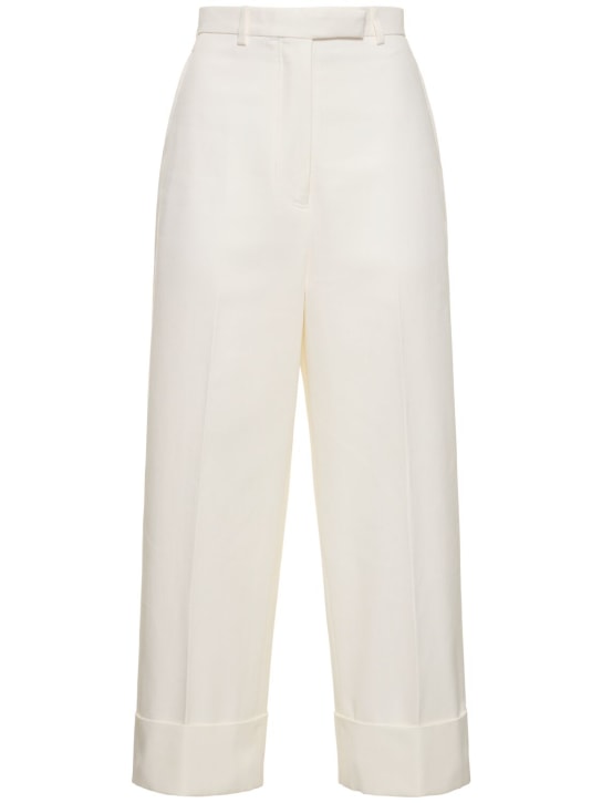 Thom Browne: Pantalon droit court en coton taille haute - Blanc - women_0 | Luisa Via Roma