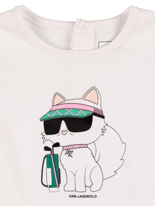 Karl Lagerfeld: 프린트 코튼 혼방 티셔츠 & 쇼츠 - 핑크/화이트 - kids-girls_1 | Luisa Via Roma