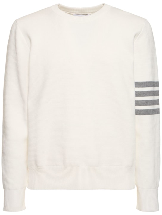 Thom Browne: Milano stitch cotton crewneck sweater - White - men_0 | Luisa Via Roma