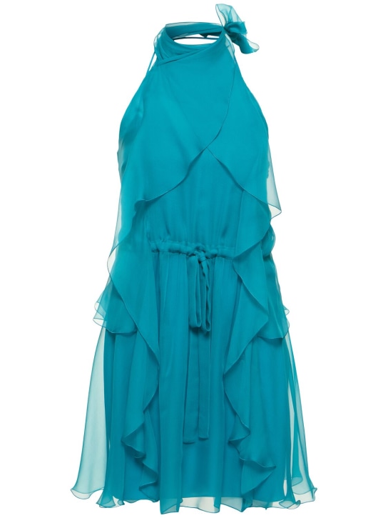 Alberta Ferretti: Draped silk chiffon mini halter dress - Açık Mavi - women_0 | Luisa Via Roma