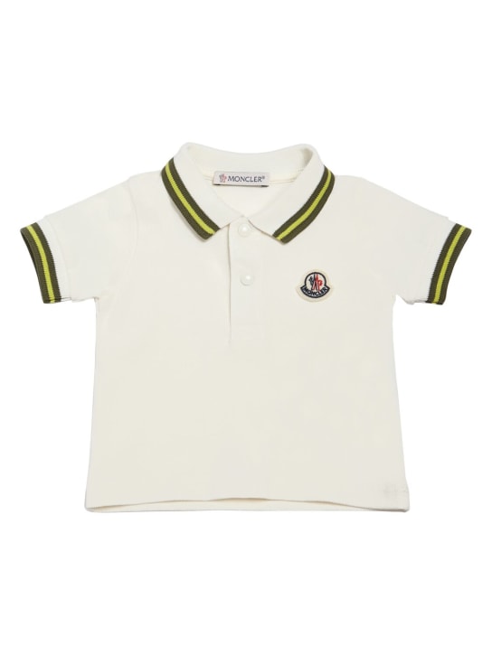 Moncler: Logo stretch cotton blend polo - White - kids-boys_0 | Luisa Via Roma