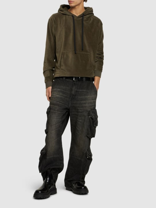 Giorgio Brato: Cotton blend velvet hoodie - Military Green - men_1 | Luisa Via Roma