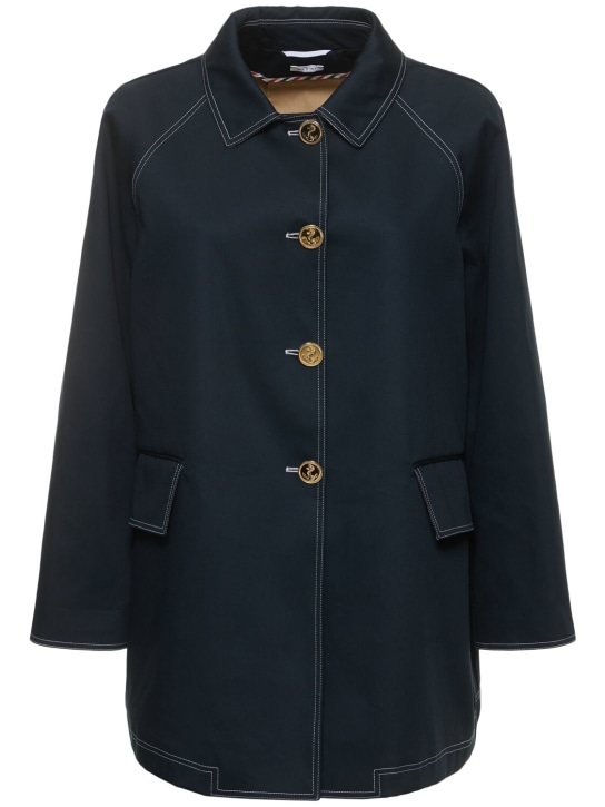 Thom Browne: Cotton mackintosh short coat - Lacivert - women_0 | Luisa Via Roma