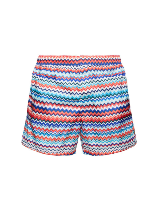 Missoni: Bañador shorts de nylon con estampado de rayas - Rojo - men_0 | Luisa Via Roma