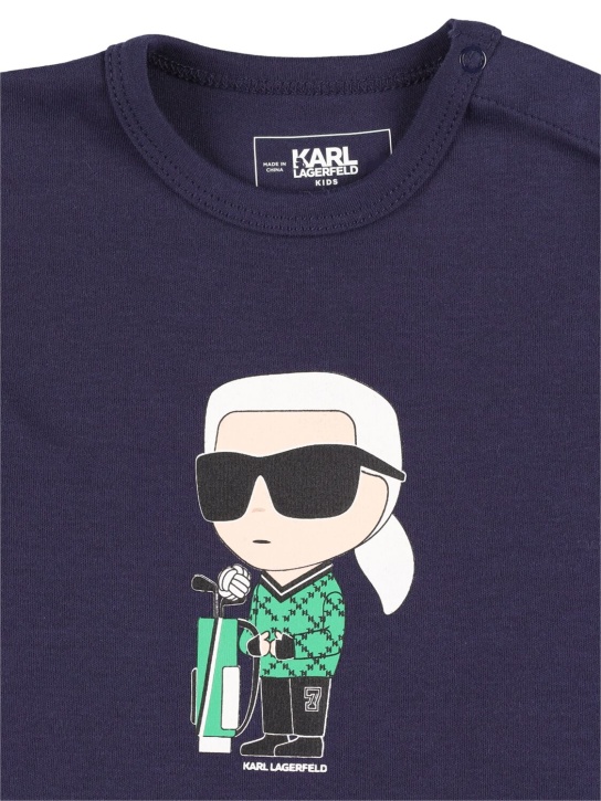 Karl Lagerfeld: T-Shirt und Shorts aus Baumwolljersey - Blau/Beige - kids-boys_1 | Luisa Via Roma