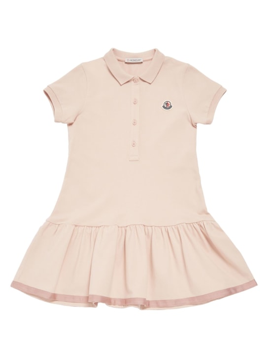 Moncler: Cotton piquet stretch polo dress - Pembe - kids-girls_0 | Luisa Via Roma