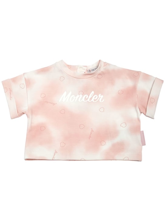 Moncler: T-shirt en coton imprimé - Rose - kids-girls_0 | Luisa Via Roma