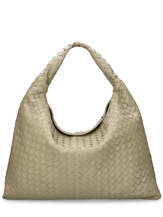 Bottega Veneta: Large Hop leather shoulder bag - Travertine - women_0 | Luisa Via Roma