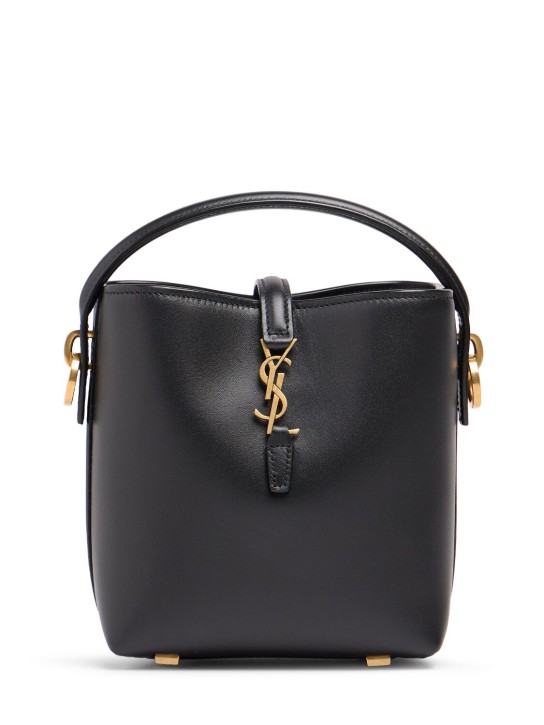 Saint Laurent: Mini Le 37 shiny leather bucket bag - Black - women_0 | Luisa Via Roma