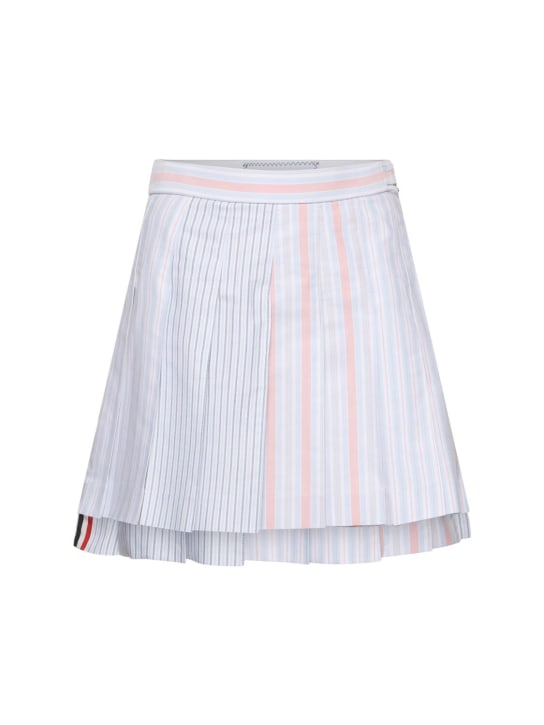 Thom Browne: Striped Oxford cotton pleated mini skirt - Multicolor - women_0 | Luisa Via Roma