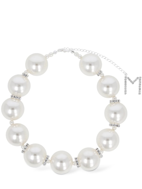 Magda Butrym: Faux pearl & crystal collar necklace - Beyaz - women_0 | Luisa Via Roma
