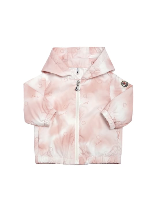 Moncler: Veste en nylon imprimé nuages Faite - Blanc/Rose - kids-girls_0 | Luisa Via Roma