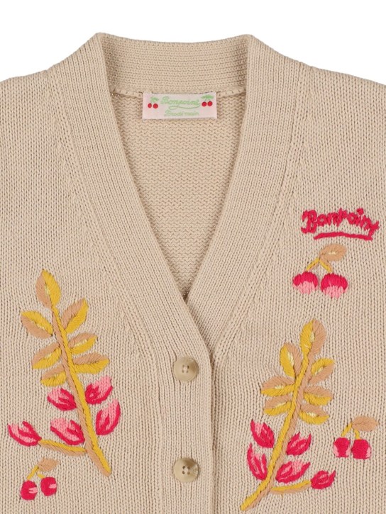 Bonpoint: Cardigan in maglia di cotone con ricami - Beige - kids-girls_1 | Luisa Via Roma