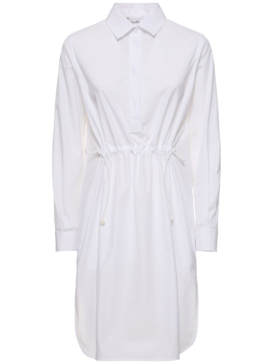 Max Mara: Cotton poplin drawstring shirt dress - White - women_0 | Luisa Via Roma