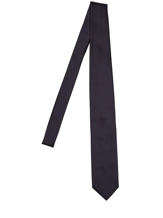 Tom Ford: Cravate en sergé de soie unie 8 cm - Bleu Marine - men_0 | Luisa Via Roma