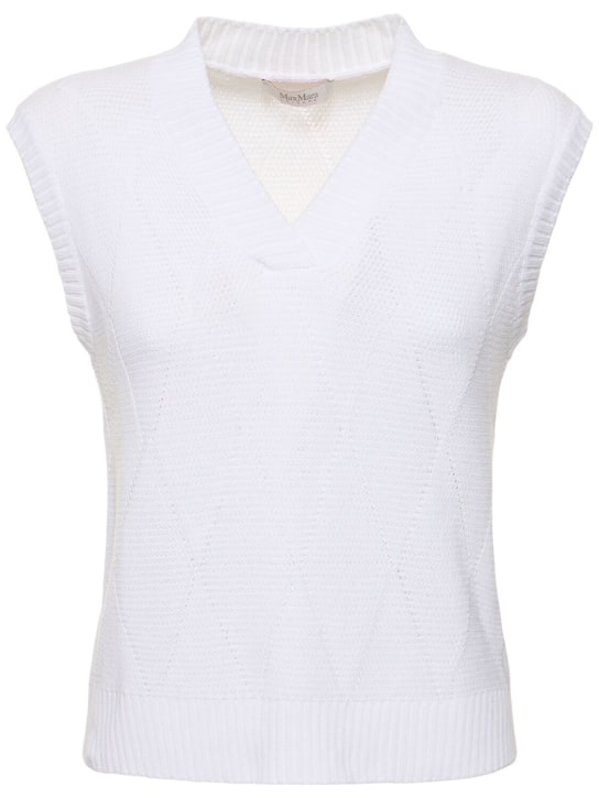 Max Mara: Zebio cotton knit v neck vest - Beyaz - women_0 | Luisa Via Roma