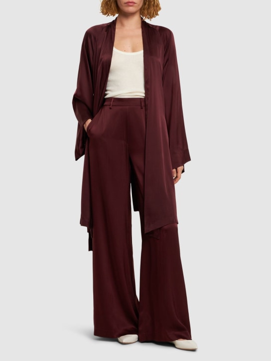 Forte_forte: Stretch silk satin wide pants - Kahverengi - women_1 | Luisa Via Roma
