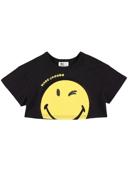 Marc Jacobs: T-shirt cropped in jersey di cotone - Nero - kids-girls_0 | Luisa Via Roma