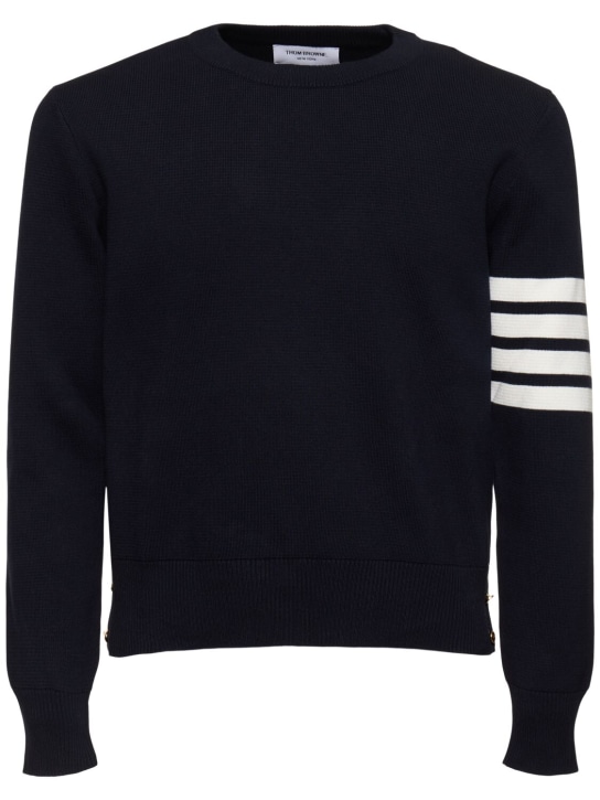 Thom Browne: Milano stitch cotton crewneck sweater - Lacivert - men_0 | Luisa Via Roma
