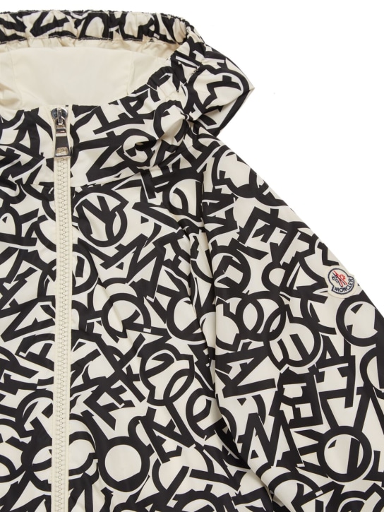 Moncler: Maisha lettering printed nylon jacket - Black/White - kids-girls_1 | Luisa Via Roma