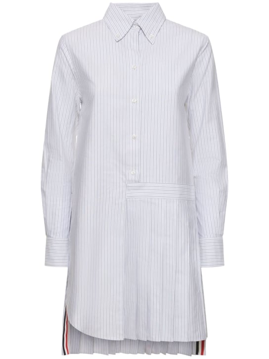 Thom Browne: Striped Oxford cotton mini dress - Beyaz/Gri - women_0 | Luisa Via Roma
