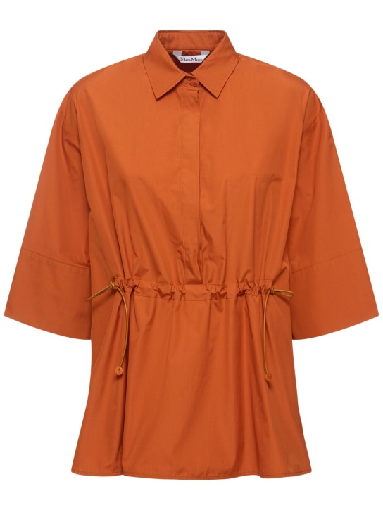 Max Mara: Camisa de popelina de algodón - Naranja/Café - women_0 | Luisa Via Roma