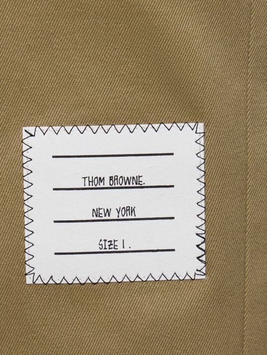 Thom Browne: Pantaloni dritti in cotone con logo - Cammello - men_1 | Luisa Via Roma