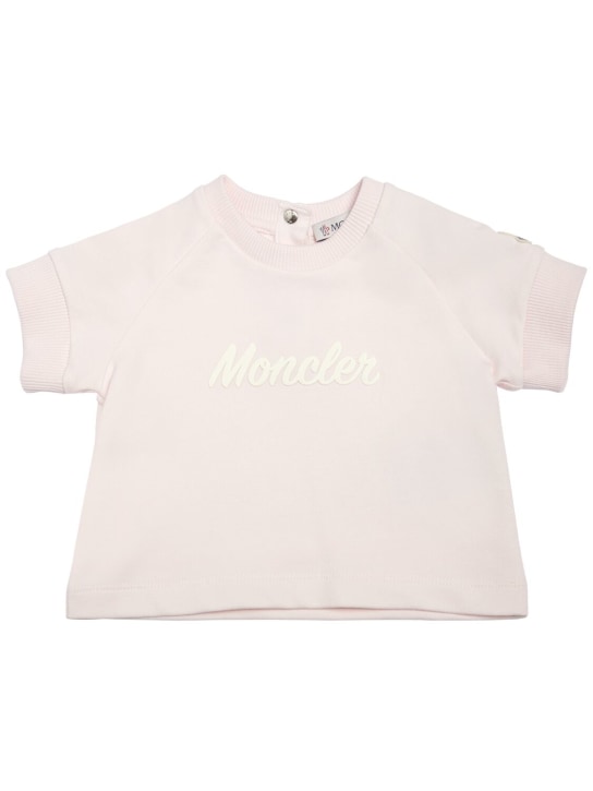 Moncler: ストレッチコットンブレンドTシャツ＆ショートパンツ - ピンク - kids-girls_1 | Luisa Via Roma