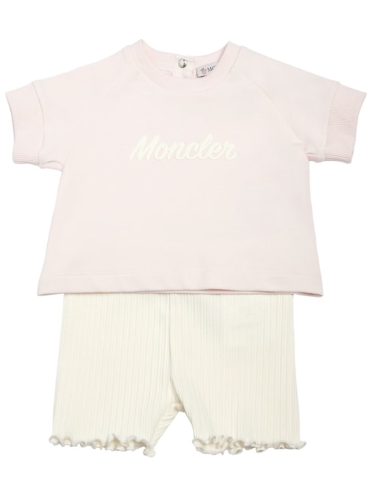 Moncler: ストレッチコットンブレンドTシャツ＆ショートパンツ - ピンク - kids-girls_0 | Luisa Via Roma